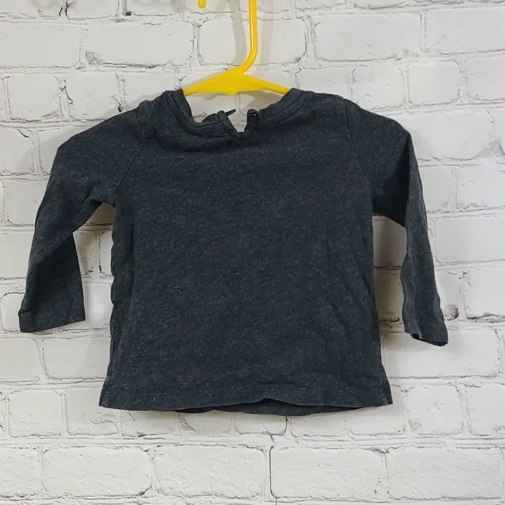 OshKosh Baby Girl Ooh La La Sequins Long Sleeve Tee Gray Cotton T-Shirt Pink Bow